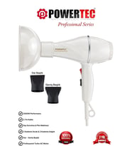 Powertec TR-501+Renkli Hacimlendirici Difüzör Başlıklı Profesyonel Saç Kurutma ve Fön Makinesi Beyaz Renk