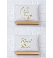 Pia Baby Premium %100 Pamuk İkili İsim Yazılı Kız Bebek Yastık Kılıfı – 35x45 cm Organik Baskı 5080-13 (Ekru)