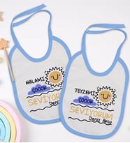 BK Kids Kişiye Özel Hala ve Teyze Tasarımlı 2’li Mavi Mama Önlüğü-1