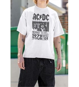 AC DC Highway To Hell 1979 Tour Baskılı Unisex Tişört, Oversize Müzik Grubu Tişört