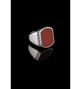 ENCİLİ SİLVER 925 Ayar Gümüş Bordo Taşlı Gümüş Erkek Yüzük (Bordo)