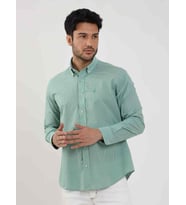 Yeşil Erkek Regular Fit Pitikare Desenli Düğmeli Yaka Uzun Kol Gömlek - 98199