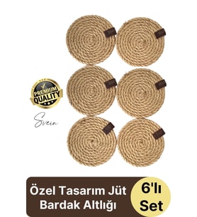 Özel Üretim 6 Adet Jüt Dokuma Halat İçecek Bardak Altlığı Seti Hasır Yuvarlak Sofra Rattan El Yapımı
