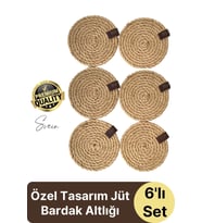 Özel Üretim 6 Adet Jüt Dokuma Halat İçecek Bardak Altlığı Seti Hasır Yuvarlak Sofra Rattan El Yapımı