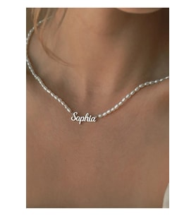 925 Ayar Gümüş Organik İnci Choker İsim Kolye