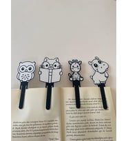 ToDekora Sevimli Dostlar Kitap Ayracı 4’lü Set-Sert Plastik-Okuma Köşesi-Hediyelik (Beyaz-Siyah)