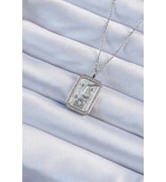 316L Çelik Zincir Gümüş Renk Zirkon Taşlı Çerçeveli Tarot Kolye 5886