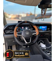 Vw Taigo Dikme Direksiyon Kılıfı Delikli Deri Parlak Siyah Taba Detay Çift Yüzük ve Dikiş 2021-2026