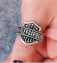Harley Davidson Logo Motorcu Şekilli Erkek Yüzük Gümüş Kaplama Ayarlanabilir El Yapımı Yüzük