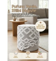 Yıkanabilir Puf Tabure Kılıfı Tak-Çıkar-Değiştir-Yenile Orta Sehpa Kılıfı 40x43 Mila Gri