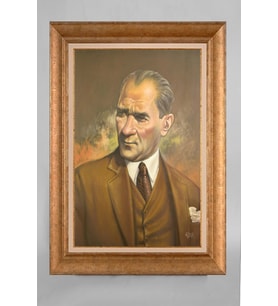 Altın Varaklı Paspartulu Çerçeveli Atatürk Tablo nt801