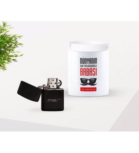 BK Gift Kişiye Özel Babalar Günü Hediyesi Dünyanın En Yakışıklı Babası Tasarımlı Seramik Kül Tablası ve Benzinli Çakmak Seti-2 (Model 1)