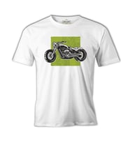 Motorcycle on a  Green Background Beyaz Erkek Tshirt