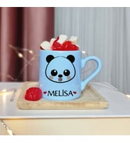 Panda Tasarımlı Kişiye Özel Mavi Türk Kahvesi Fincan
