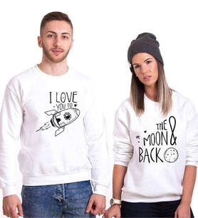 Tshirthane I Love You To The Moon Back Sevgili Kombinleri Sweatshirt Kombini (Tek Ürün Fiyatıdır.)