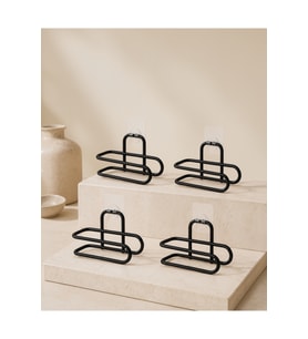 Yapışkanlı Tuvalet Kağıdı Askısı Siyah Metal 4’lü Set