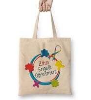 Zihin Egenlliler Öğretmeni Bez Çanta Uzun Saplı