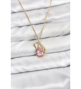 316L Çelik Zincir Gold Renk Pembe Kuğu Model Zirkon Taşlı Kadın Kolye - TJ-BKO10867