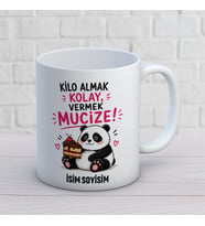 Kişiye Özel Kilo Almak Kolay Vermek Mucize Baskılı Kupa – Panda Temalı Komik Hediye