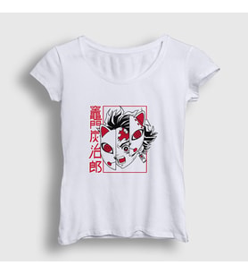 Presmono Kadın Beyaz Mask Tanjiro Kamado Anime Demon Slayer Kimetsu No Yaiba T-Shirt 307599tt