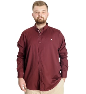 Mode XL Büyük Beden Erkek Gömlek U.Kol Tom Oxford 23303 Bordo