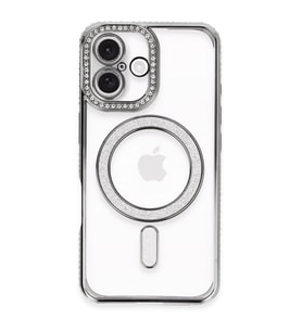 Iphone 16 Plus Kılıf Joke Simli Magneticsafe Kılıf - Gri