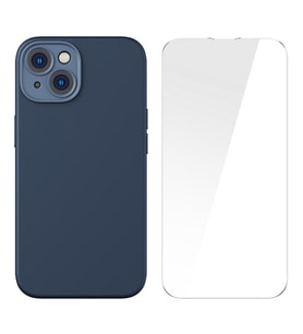 Baseus Liquid Silica Gel iPhone 14 6.1 Magsafe Silikon Kılıf + Tempered Ekran Koruyucu Set (Mavi)