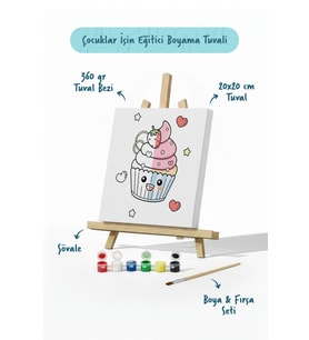 Cupcake Fil Boyama Tuvali – Şövaleli Boya Seti 20x20