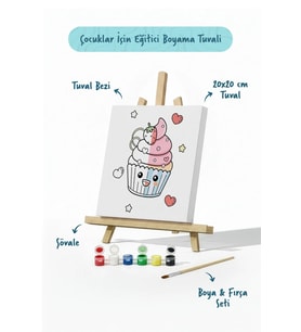 Cupcake Fil Boyama Tuvali – Şövaleli Boya Seti 20x20