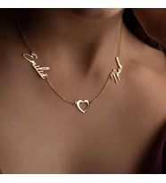 Kişiye Özel 925 Ayar Gümüş Tasarım Kalp Çift İsim Kolye (Gold)