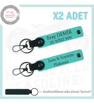 Ehliyeti Olanlara İsim Ve Plaka Yazılı Deri x2'li Anahtarlık Hediyelik Takım, Turkuaz-lacivert