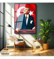 Siyah Renk Metal Çerçeveli Tamperli Cam Tablo Atatürk Ufka Bakış Atatürk Tablosu Duvar Dekoru