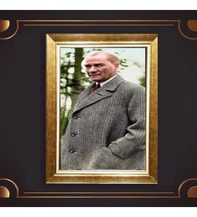 Altın Varaklı Çerçeveli Paspartulu Atatürk Tablo TR0614 (Gold)