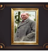 Altın Varaklı Çerçeveli Paspartulu Atatürk Tablo TR0614 (Gold)