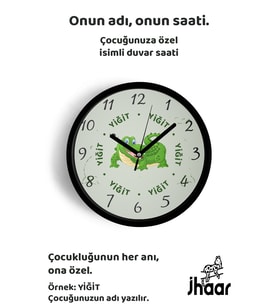 İsme Özel Sevimli Timsah Çocuk Odası Duvar Saati Orta Boy 30 cm Siyah Camlı Sessiz