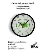 İsme Özel Sevimli Timsah Çocuk Odası Duvar Saati Orta Boy 30 cm Siyah Camlı Sessiz