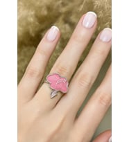 Şimşek Bulut Figürlü Pembe Yüzük – Enerjik ve Eğlenceli Tasarım, Ayarlanabilir Unisex Model