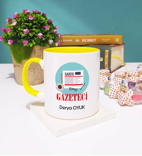 Gazeteci Tasarımlı Kişiye Özel Hediye Gazeteci Kupa Bardak Sarı