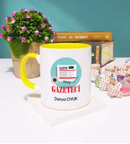 Gazeteci Tasarımlı Kişiye Özel Hediye Gazeteci Kupa Bardak Sarı