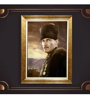 Altın Varaklı Çerçeveli Paspartulu Atatürk Tablo z5166 (Gold)