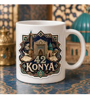 42 Konya Selçuklu Motifli Baskılı Kupa, Semazen Tarihi Mimari ve Geleneksel Anadolu Desenli Memleket Hediyesi