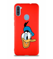 Samsung Galaxy M11 Soft Premier Kapak Donald Duck-A Tasarımlı Silikon Kılıf - Kırmızı (Şeffaf)