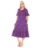 Melsay Butik Fırfırlı Kısa Kollu Mor Çiçek Desenli Cepli Elbise