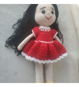 Siyah Saçlı Bebek, 35 cm (Hardal-Turkuaz)