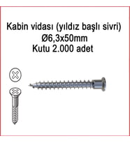 Metal Galvaniz Kabin vidası (yıldız başlı sivri) 06,3x50mm 1000 Adet Kargo bedava