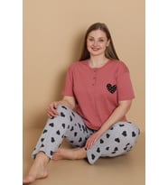 Mirano 4515 Kalpli Kısa Kollu Pamuklu Penye Büyük Beden Kadın Pijama Takımı