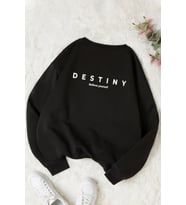 Unisex Destiny Baskılı Bisiklet Yaka Sweatshirt (Siyah)