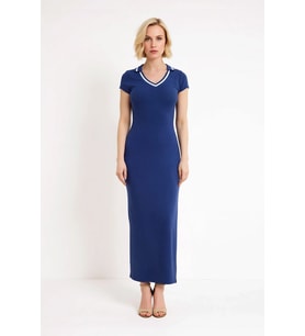 Kadın Çizgili V Yaka Bodycon Maxi Elbise Ay Kol Kısa Kollu Viskon Ribana Yumuşak Örme Günlük Rahat