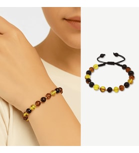 Makrome Örgülü Dorika Detaylı Multicolor Natural Form Doğal Damla Kehribar Kadın Bileklik