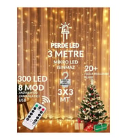 300 Ledli 10 Sarkıt Perde Led Işık-8 Fonksiyon, Uzaktan Kumandalı, 3x3 Metre